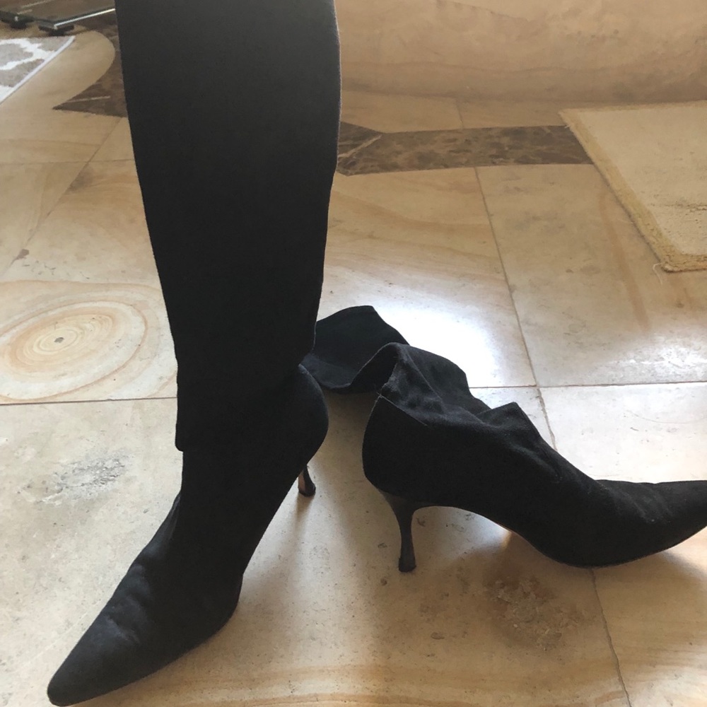 Monolo Blahnik Black Suede Pascalare Tall Boots